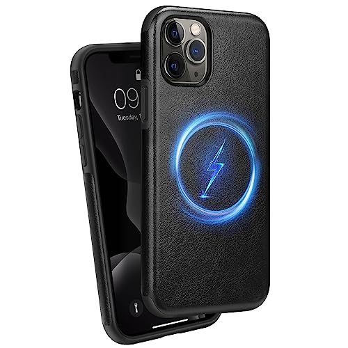 ZZDZZ Magnetisch Hülle für iPhone 11 Pro Max Hülle [Kompatibel mit MagSafe] Leder Design Handyhülle Stoßfest Schutzhülle (Schwarz) von ZZDZZ
