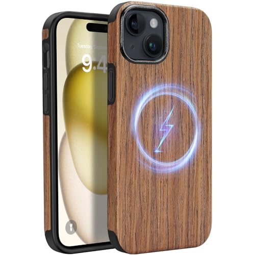 ZZDZZ Magnetisch Hülle für iPhone 15 Plus Hülle [Kompatibel mit MagSafe] Holz Design Handyhülle Stoßfest Schutzhülle (Rot Sandelholz) von ZZDZZ