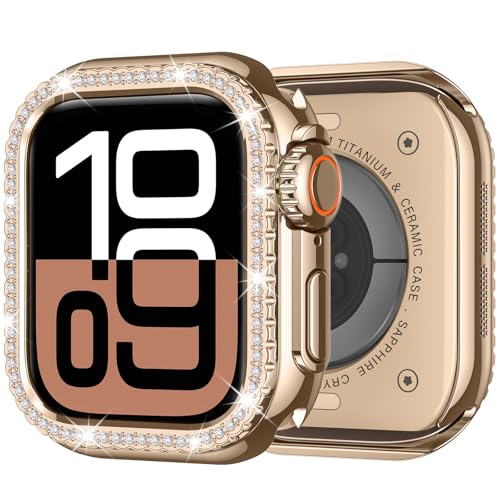 ZZDZZ Metall Hülle Kompatibel mit Apple Watch Series 10 46mm für Frauen, Bling Diamant Gestell Stoßstange mit Rückseite Schutzhülle für iWatch 46mm (Rose Gold) von ZZDZZ