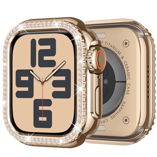ZZDZZ Metall Hülle Kompatibel mit Apple Watch Series 6 SE 5 4 44mm für Frauen, Bling Diamant Gestell Stoßstange mit Rückseite Schutzhülle für iWatch 44mm (Rose Gold) von ZZDZZ