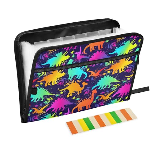 Bright Funny Dinosaurs File Folders,Plastic Folders with 13 Pockets,Expandable File Folder for Documents School Students Office,Aesthetic Folder with Labels A4 Letter Size von ZZKKO