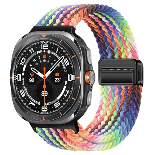 Galaxy Watch Ultra Armband 47mm,Nylon Magnetisch Armband Kompatibel mit Samsung Galaxy Watch Ultra 2024 Armbänder,Verstellbare Stoff Geflochten Elastische Sport Uhrband Zubehör für Herren Damen (14#) von ZZMY