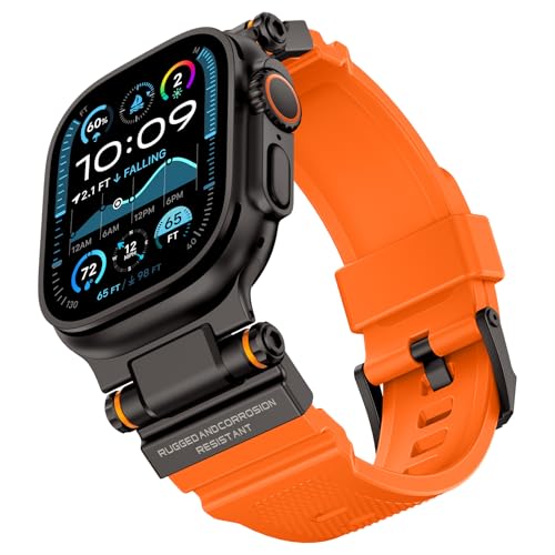 ZZMY Robustes Armband, Kompatibel mit Apple Watch Ultra 2/Ultra 49mm Sport Silikon Uhrenarmband für Herren, mit Metallanschluss,Luxus Uhrband Geeignet für iWatch Ultra 2/Ultra (Schwarz und Orange) von ZZMY