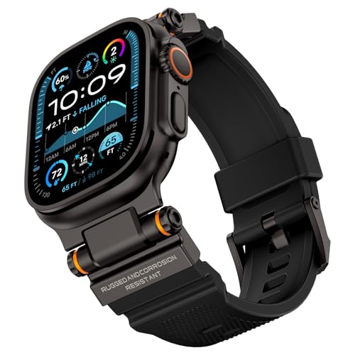 ZZMY Robustes Armband, Kompatibel mit Apple Watch Ultra 2/Ultra 49mm Sport Silikon Uhrenarmband für Herren, mit Metallanschluss,Luxus Uhrband Geeignet für iWatch Ultra 2/Ultra (Schwarz und Schwarz) von ZZMY