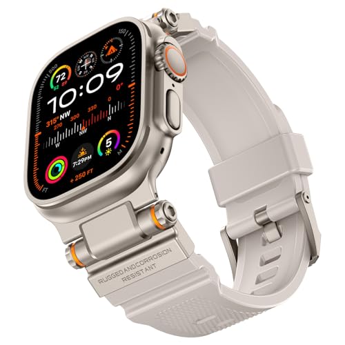 ZZMY Robustes Armband, Kompatibel mit Apple Watch Ultra 2/Ultra 49mm Sport Silikon Uhrenarmband für Herren, mit Metallanschluss,Luxus Uhrband Geeignet für iWatch Ultra 2/Ultra (Titan und Sternenlicht) von ZZMY