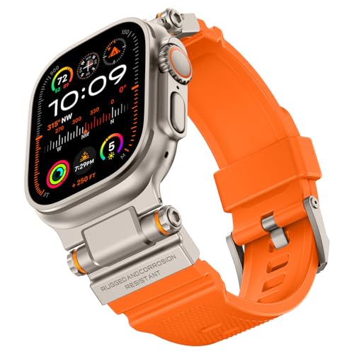 ZZMY Robustes Armband, Kompatibel mit Apple Watch Ultra 2/Ultra 49mm Sport Silikon Uhrenarmband für Herren, mit Metallanschluss,Luxus Uhrband Geeignet für iWatch Ultra 2/Ultra (Titan und Orange) von ZZMY