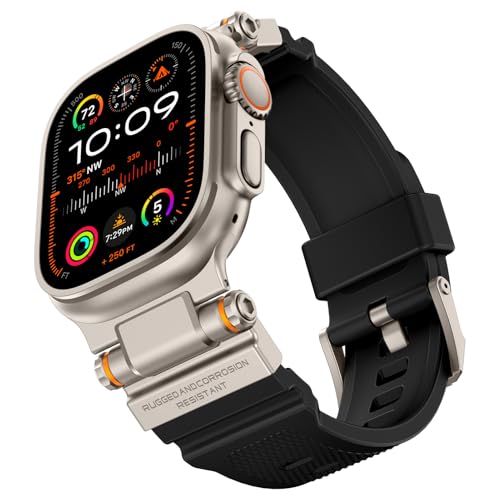 ZZMY Robustes Armband, Kompatibel mit Apple Watch Ultra 2/Ultra 49mm Sport Silikon Uhrenarmband für Herren, mit Metallanschluss,Luxus Uhrband Geeignet für iWatch Ultra 2/Ultra (Titan und Schwarz) von ZZMY