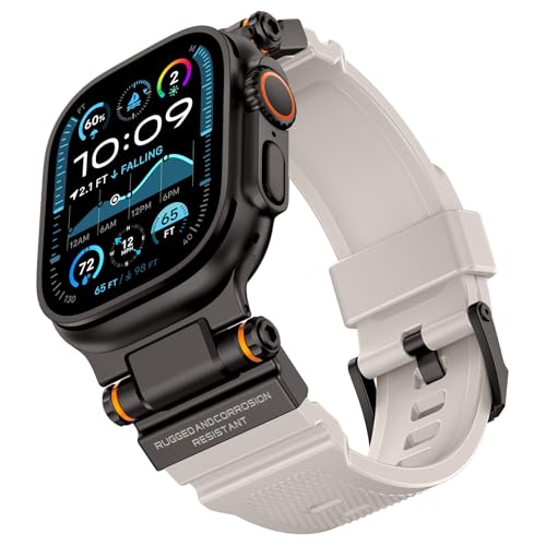 ZZMY Robustes Armband,Kompatibel mit Apple Watch Ultra 2/Ultra 49mm Sport Silikon Uhrenarmband für Herren,mit Metallanschluss,Luxus Uhrband Geeignet für iWatch Ultra 2/Ultra (Schwarz und Sternenlicht) von ZZMY