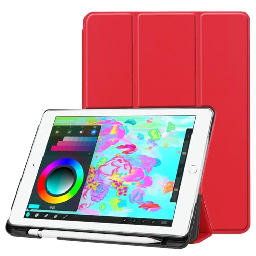 ZZOUGYY Schutzhülle für Apple iPad 9.7 5. 6. Generation (Version 2017/2018), ultradünn, Folio-Schutzhülle mit Ständer, Lederhülle für iPad 9,7 A1822, A1823, A1893, A1954, Rot von ZZOUGYY