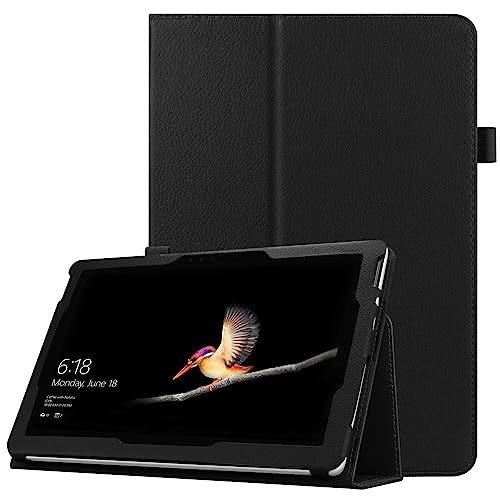 ZZOUGYY Tablet-Schutzhülle für Microsoft Surface Go (2018)/Go 2 (2020)/Go 3 (2021 Release), ultradünn, Folio-Ständer, leichte Lederhülle für Microsoft Surface Go 1 2 3 (Li-Schwarz) von ZZOUGYY