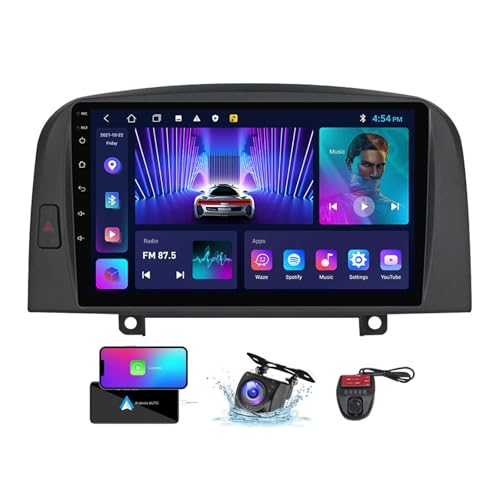 Android 13 Car Radio Stereo 2 DIN für Hyundai Sonata NF 2004-2008 mit Carplay Android Auto GPS Navigation 9 Zoll FM RDS DAB+ Auto Radio Player mit Bluetooth/SWC/Rückfahrkamera DVR(NF-2) von ZZPHKK