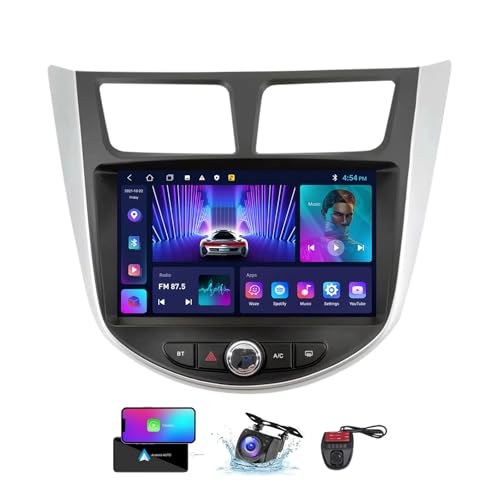 Android 13 Car Radio Stereo 2 DIN für Hyundai Verna 2010-2016 mit Carplay Android Auto GPS Navigation 9 Zoll FM RDS DAB+ Auto Radio Player mit Bluetooth/SWC/Rückfahrkamera DVR(NF-1) von ZZPHKK