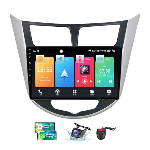 Android 13 Double DIN GPS Car Radio für Hyundai Solaris 1 2010-2016 mit Carplay Android Auto 9 Zoll HD Touchscreen FM RDS DAB+ Autoradio Bluetooth 5.0 WiFi GPS SWC + DVR Camera(A,NF-1) von ZZPHKK
