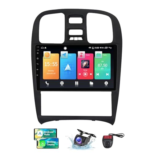 Android 13 Double DIN GPS Car Radio für Hyundai Sonata EF 2001-2012 mit Carplay Android Auto 9 Zoll HD Touchscreen FM RDS DAB+ Autoradio Bluetooth 5.0 WiFi GPS SWC + DVR Camera(NF-2) von ZZPHKK