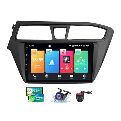Android 13 Double DIN GPS Car Radio für Hyundai i20 2 II GB 2014-2018 mit Carplay Android Auto 9 Zoll HD Touchscreen FM RDS DAB+ Autoradio Bluetooth 5.0 WiFi GPS SWC + DVR Camera(NF-2) von ZZPHKK