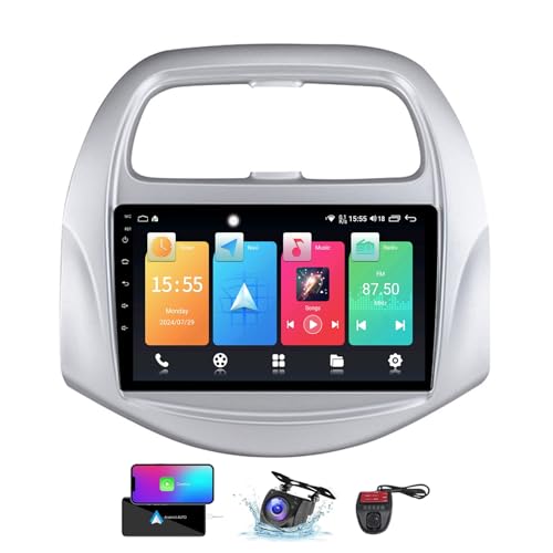 ZZPHKK 9 Zoll Android 13 Double DIN Car DAB+ Radio für Chevrolet Spark Beat 2018-2019 mit Wireless CarPlay Android Bluetooth/4G WiFi/FM RDS Auto Radio Player/Lenkradsteuerung/DSP Stereo(NF-2) von ZZPHKK