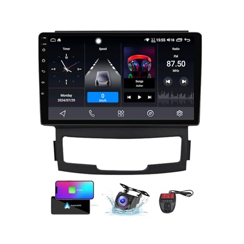 ZZPHKK Android 13 Auto Radio Player 2 Din 9 Zoll Touchscreen für SsangYong Korando Actyon 2010-2013 Built-in Video Devices/FM RDS DAB+ Radio/Bluetooth/CarPlay Android Auto/Lenkradsteuerung(NF-2) von ZZPHKK
