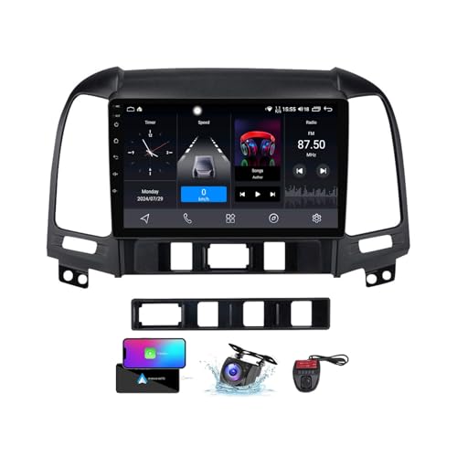 ZZPHKK Android 13 Autoradio für Hyundai Santa Fe 2 2006-2012 9 Zoll Touch Display Auto Radio Player mit Carplay Android Auto/GPS Navi/DSP/4G WiFi/FM RDS DAB+/BT 5.0 Freisprecheinrichtung(NF-1) von ZZPHKK