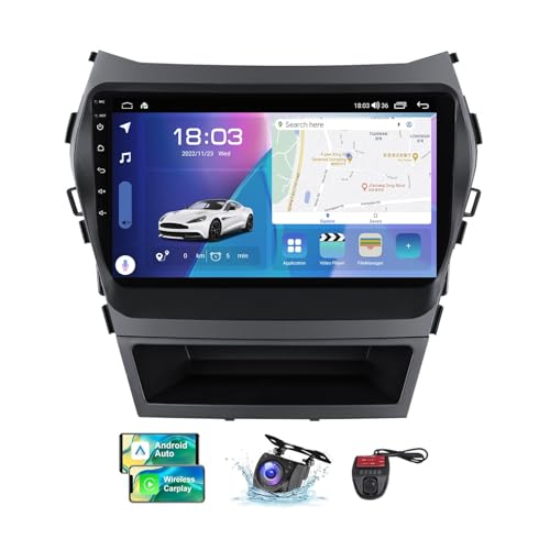 ZZPHKK Android 13 Autoradio für Hyundai Santa Fe 3 2013-2016 mit Carplay Android Auto, 9 Zoll Auto Stereo Radio mit Carplay Android Auto Bluetooth 5.0 GPS FM/RDS Radio SWC Rückfahrkamera(NF-4) von ZZPHKK