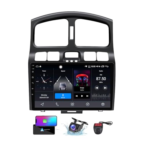 ZZPHKK Android 13 Autoradio für Hyundai Santa Fe SM 2000-2012 9 Zoll Touch Display Auto Radio Player mit Carplay Android Auto/GPS Navi/DSP/4G WiFi/FM RDS DAB+/BT 5.0 Freisprecheinrichtung(NF-2) von ZZPHKK