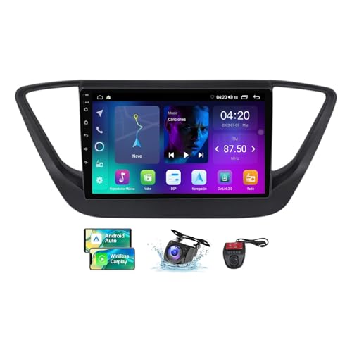 ZZPHKK Android 13 Carplay Android Auto Car Radio 2 DIN für Hyundai Solaris Verna 2017-2020 FM RDS DAB+ Car Radio mit Screen 9 Zoll Unterstützung DSP Equalizer/Bluetooth 5.0/GPS/Camera DVR(B,NF-2) von ZZPHKK