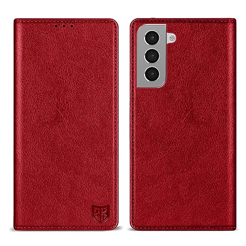 ZZXX Samsung Galaxy S21 Brieftaschen-Hülle mit [RFID-Blockierung] Kartensteckplatz, Ständer, stark magnetisch, Leder, Flip-Faltung, Schutzhülle für Samsung Galaxy S21 5G (Rot, 15,7 cm) von ZZXX