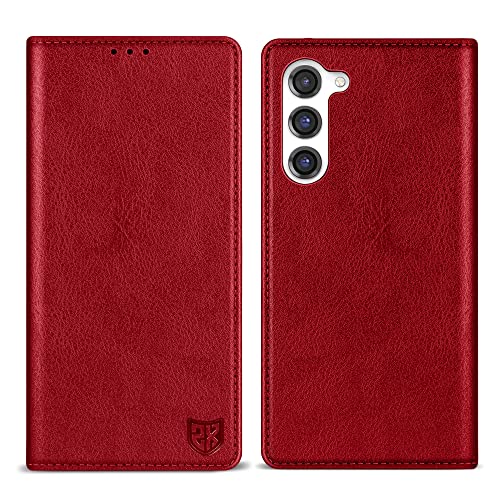 ZZXX Samsung Galaxy S23 + Plus Wallet Case with [RFID-Blockierung] Card Slot Stand Strong Magnetic Leather Flip Fold Protective Phone Case Walle(Rot - 6,6 Zoll) von ZZXX