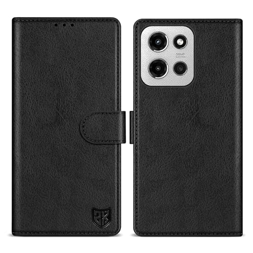 ZZXX Schutzhülle für Motorola Moto G 5G 2025, Brieftaschen-Schutzhülle mit RFID-Blockierung, Kartenschlitz, Ständer, Magnetverschluss, Leder-Klapphülle (Schwarz, 17 cm) von ZZXX
