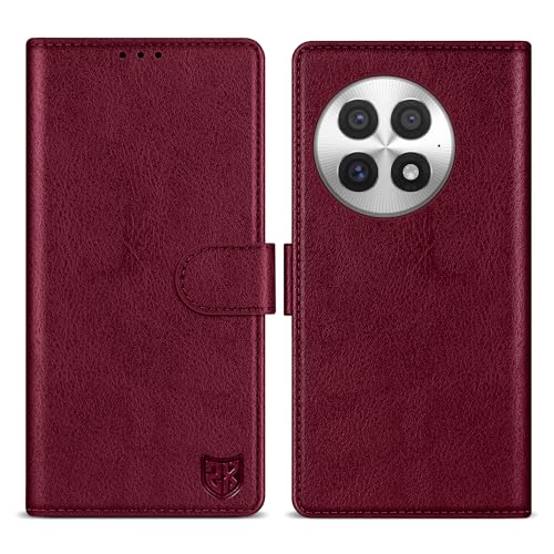 ZZXX Schutzhülle für OnePlus 13, mit RFID-Blockierung, Kartenschlitz, Ständer, Magnetverschluss, Leder-Klapphülle, Schutzhülle für OnePlus 13, Weinrot, 17,3 cm (6,8 Zoll) von ZZXX