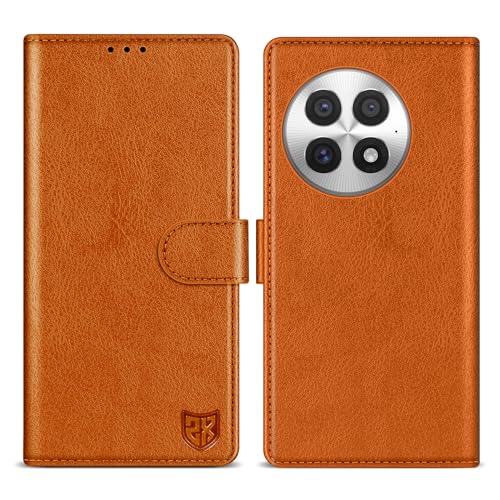 ZZXX Schutzhülle für OnePlus 13, mit RFID-Blockierung, Kartenschlitz, Ständer, Magnetverschluss, Leder-Klapphülle (Braun, 17,3 cm) von ZZXX