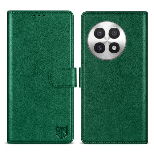 ZZXX Schutzhülle für OnePlus 13, mit RFID-Blockierung, Kartenschlitz, Ständer, Magnetverschluss, Leder-Klapphülle (Grün, 17,3 cm) von ZZXX