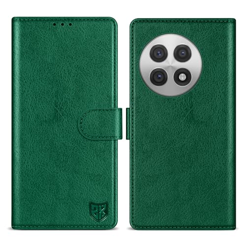 ZZXX Schutzhülle für OnePlus 13R mit RFID-Blockierung, Kartenschlitz, Ständer, Magnetverschluss, Leder-Klapphülle (Grün, 17,2 cm) von ZZXX