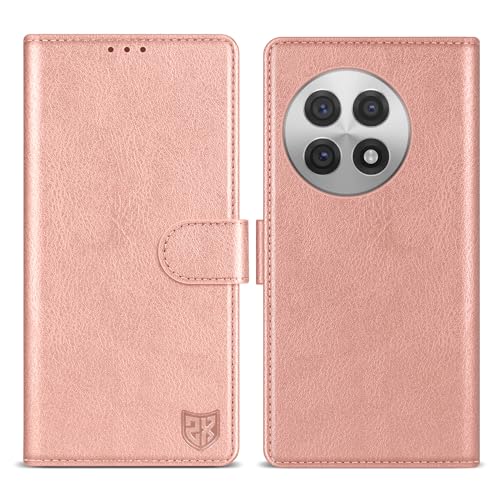 ZZXX Schutzhülle für OnePlus 13R mit RFID-Blockierung, Kartenschlitz, Ständer, Magnetverschluss, Leder-Klapphülle (Roségold, 17,2 cm) von ZZXX