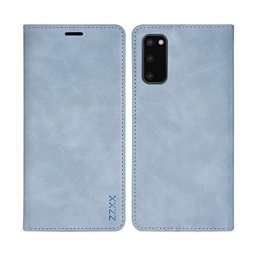 ZZXX Schutzhülle für Samsung Galaxy S20, mit RFID-Blockierung, Kartenschlitz, Fotorahmen, Ständer, magnetisch, weiches Leder, Klappschutzhülle für Samsung Galaxy S20, 15,7 cm (6,2 Zoll), Hellblau von ZZXX