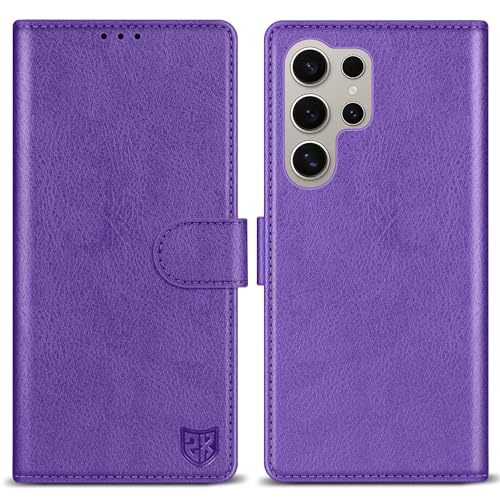 ZZXX Schutzhülle für Samsung Galaxy S24 Ultra mit RFID-Blockierung, Kartenschlitz, Ständer, Magnetverschluss, Leder-Klapphülle, Schutzhülle für Samsung Galaxy S24 Ultra, Violett von ZZXX