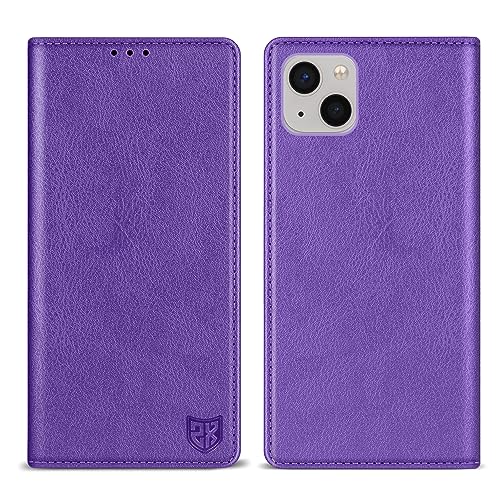 ZZXX Schutzhülle für iPhone 13, mit RFID-Blockierung, Kartenschlitz, Ständer, stark magnetisch, Leder, Klapphülle, Schutzhülle für iPhone 13, Violett - 15,5 cm (6,1 Zoll) von ZZXX