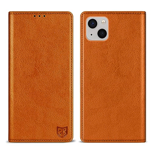 ZZXX Schutzhülle für iPhone 15, mit RFID-Blockierung, Kartenschlitz, Ständer, stark magnetisch, Leder, Klapphülle, Schutzhülle für iPhone 15, Braun - 15,5 cm (6,1 Zoll) von ZZXX