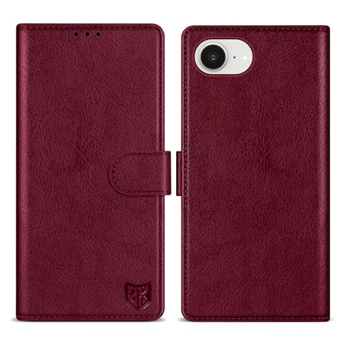 ZZXX Schutzhülle für iPhone 16e, mit RFID-Blockierung, Kartenschlitz, Ständer, Magnetverschluss, Leder-Klapphülle, Schutzhülle für iPhone 16e, Weinrot, 15,5 cm (6,1 Zoll) von ZZXX