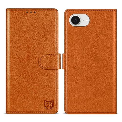 ZZXX Schutzhülle für iPhone 16e, mit RFID-Blockierung, Kartenschlitz, Ständer, Magnetverschluss, Leder-Klapphülle (Braun, 15,5 cm) von ZZXX