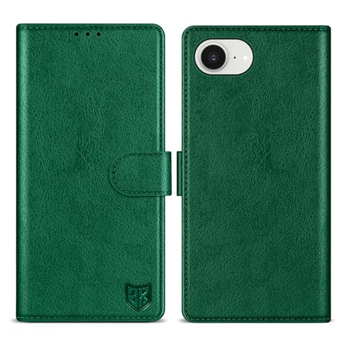 ZZXX Schutzhülle für iPhone 16e, mit RFID-Blockierung, Kartenschlitz, Ständer, Magnetverschluss, Leder-Klapphülle (Grün, 15,5 cm) von ZZXX