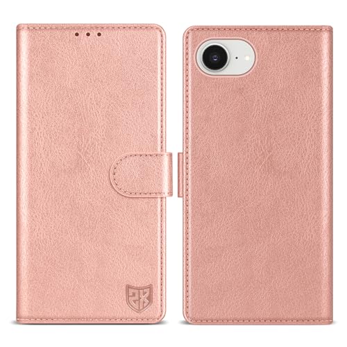 ZZXX Schutzhülle für iPhone 16e, mit RFID-Blockierung, Kartenschlitz, Ständer, Magnetverschluss, Leder-Klapphülle (Roségold, 15,5 cm) von ZZXX