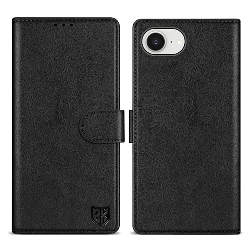ZZXX Schutzhülle für iPhone 16e, mit RFID-Blockierung, Kartenschlitz, Ständer, Magnetverschluss, Leder-Klapphülle (Schwarz, 15,5 cm) von ZZXX
