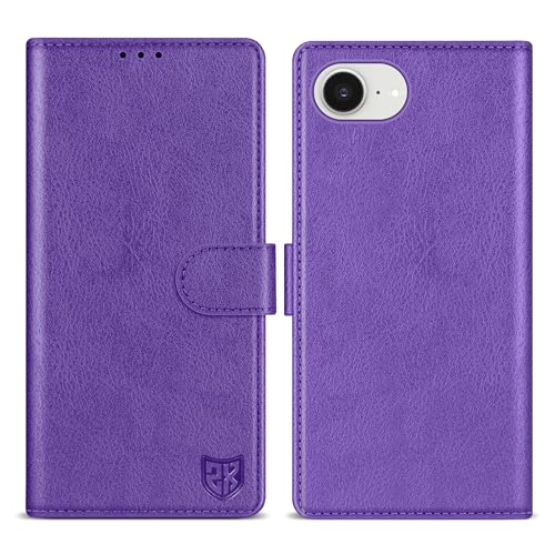 ZZXX Schutzhülle für iPhone 16e, mit RFID-Blockierung, Kartenschlitz, Ständer, Magnetverschluss, Leder-Klapphülle (Violett, 15,5 cm) von ZZXX