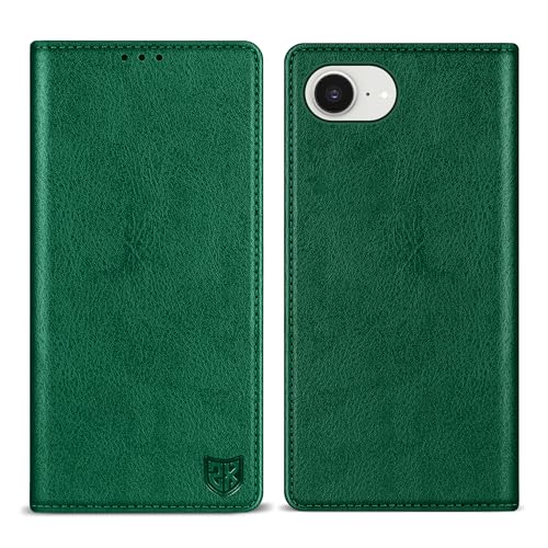ZZXX Schutzhülle für iPhone 16e, mit RFID-Blockierung, Kartenschlitz, Ständer, stark, magnetisch, Leder, Klappschutzhülle für iPhone 16e, 15,5 cm, Grün von ZZXX