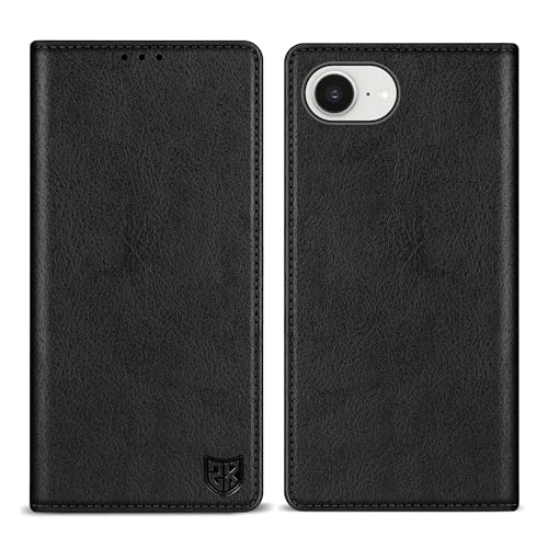 ZZXX Schutzhülle für iPhone 16e, mit RFID-Blockierung, Kartenschlitz, Ständer, starker Magnetverschluss, Leder-Klapphülle (Schwarz, 15,5 cm) von ZZXX