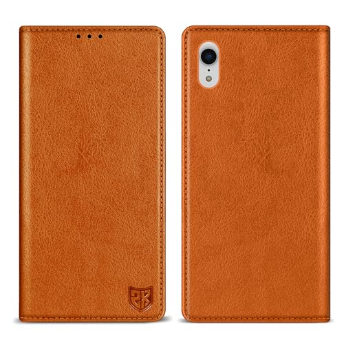 ZZXX Schutzhülle für iPhone XR, mit RFID-Blockierung, Kartenschlitz, Ständer, stark, magnetisch, Leder, Klappschutzhülle für iPhone XR, 15,5 cm (6,1 Zoll), Braun von ZZXX