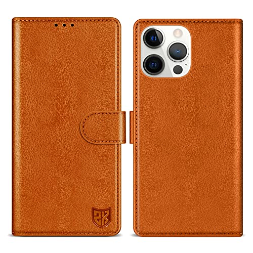 ZZXX iPhone 14 Pro Max Wallet Case mit [RFID-Blockierung] Kartenschlitz, Ständer, Magnetverschluss, Leder, Flip Fold Schutzhülle für iPhone 14 Pro Max Hülle Brieftasche (Braun - 6,7 Zoll) von ZZXX