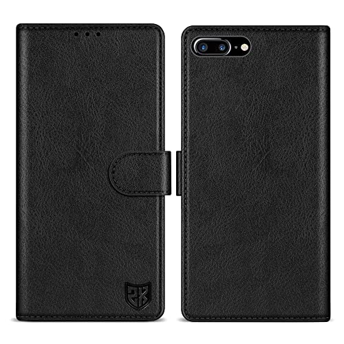 ZZXX iPhone 7 Plus/iPhone 8 Plus Wallet Case mit [RFID-Blockierung] Kartenschlitz, Ständer, Magnetverschluss, Leder, klappbar, Schutzhülle für iPhone 8 Plus, Brieftasche (schwarz, 5,5 Zoll) von ZZXX