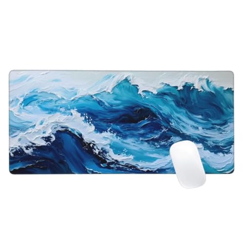Mauspad XXL 1600x800, Blau Mousepad Wellen Gaming Mauspad Groß, Vernähte Kanten, Wasserdichtt Rutschfeste Gummibasis, Erweiterter Schreibtisch Schutz,Gaming Zubehör für Maus Tastatur,Home Decor Z2-169 von Zaafeen