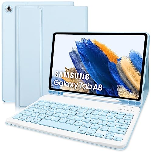 Samsung Galaxy Tab A8 Hülle mit Tastatur, Wireless Bluetooth Tastatur für Tab A8, Zoll, 2022(SM-X200/X205/X207),10,5'' Magnetische Tastatur mit Abdeckung QWERTZ Layout, Blue von Zabatoco